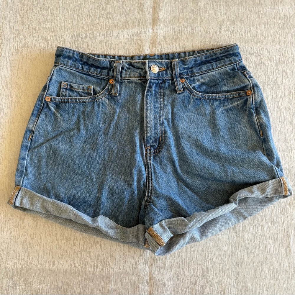Wild Fable Womens Size 6 Blue Denim Mom Shorts Happy Embroidery - Picture 2 of 16